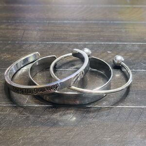 3 Piece Set Cuff Bracelets Enjoy The Journey Engraved Quote Bracelet Silver Tone
